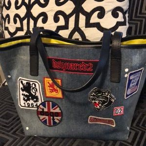 Dsquraed2 denim patch tote